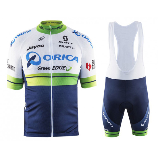 2016 Maillot GreenEDGE Tirantes Mangas Cortas Blanco Y Azul